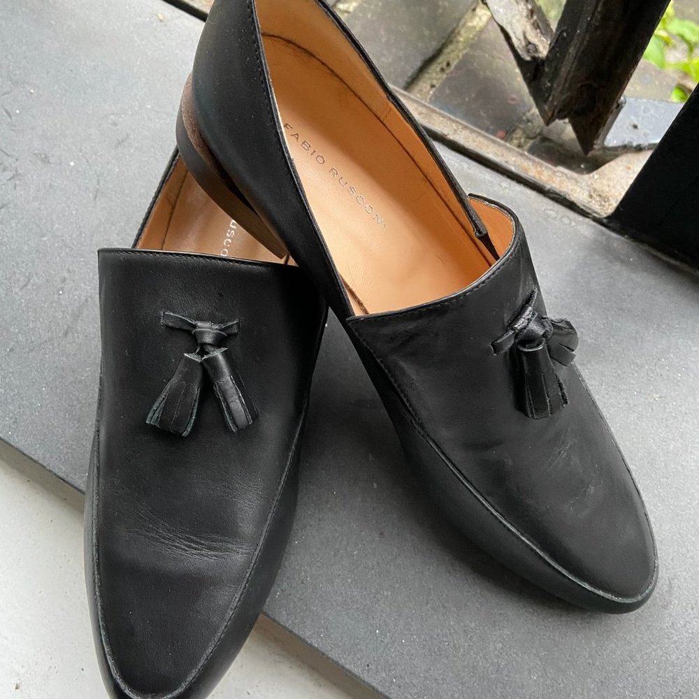 Fabio Rusconi Black Leather Italian Loafers with Tassel- Size 10 (brand new)